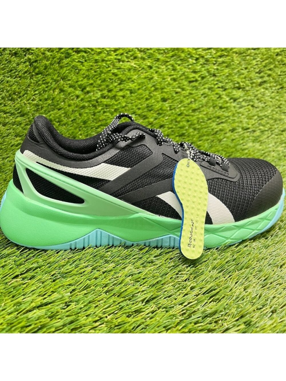 Reebok Nanoflex TR Womens Size 7.5D Black Green Composite Toe Safety Work Shoes
